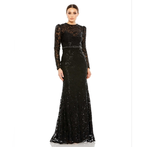 Mac Duggal 68011 NWT EMBELLISHED HIGH NECK LONG SLEEVE GOWN - Picture 1 of 11